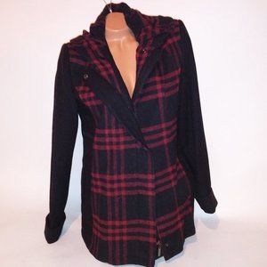 Wardrobe Essentials Jacket Coat Size 8 Black Red Plaid Zip & Snap Pit to Pit 21"